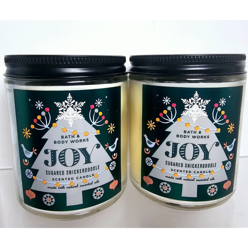 2 JOY SUGARED SNICKERDOODLE Bath Body Works Scented Single Wick Candles 7oz NEW